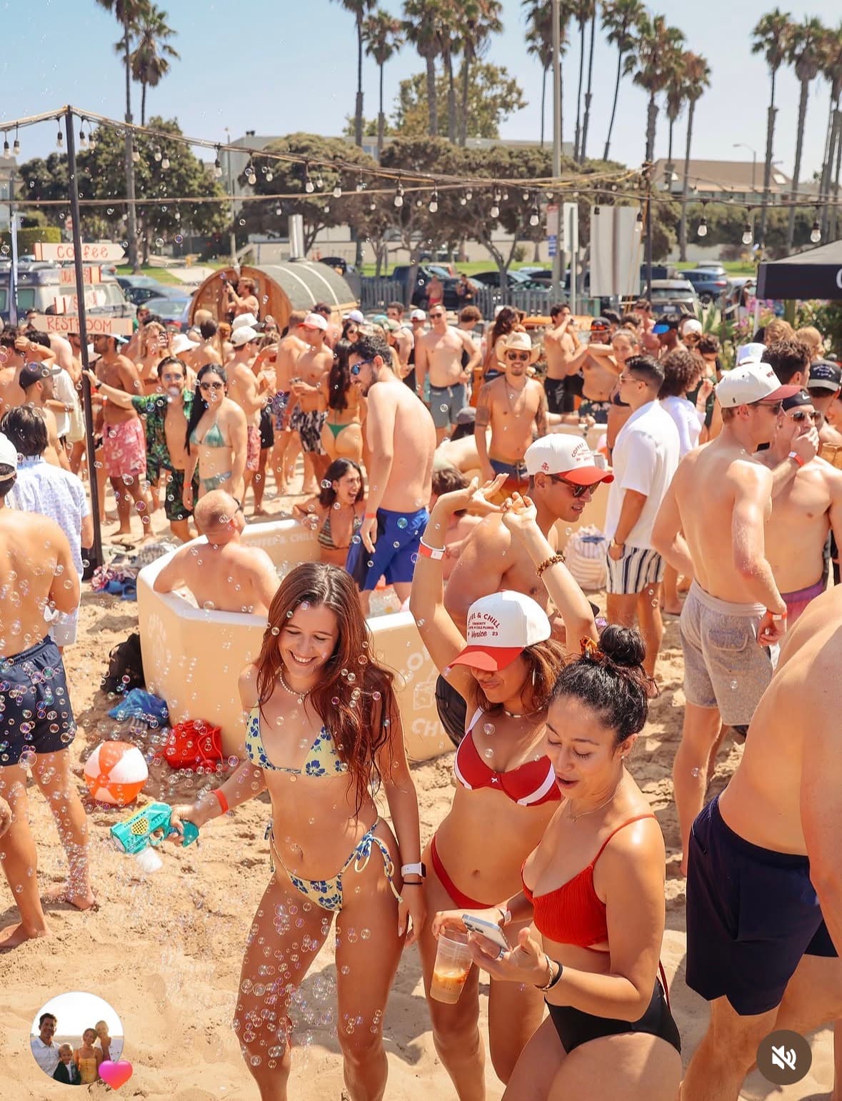 A summer beach party in full swing on the sand